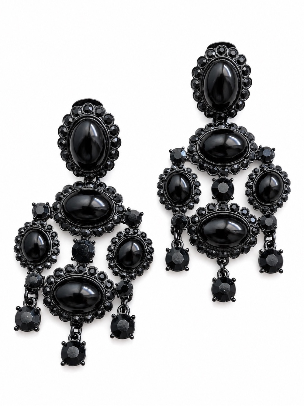 Oscar de Renta Iconic Cabochon & Crystal Chandelier Earrings - Jet Black